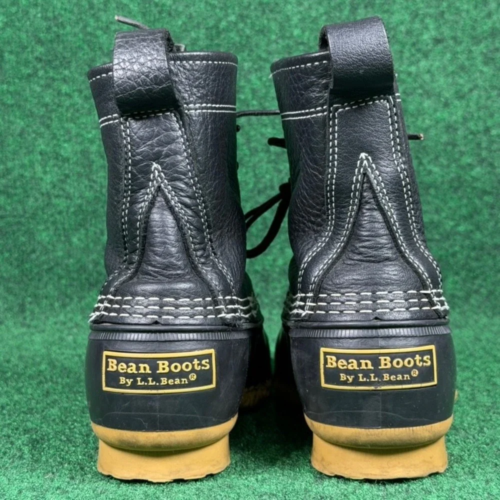 LL Bean Boots 8 Inch Black Tumbled Leather Duck Boots Mens 8 M USA Made 06009